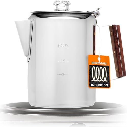 COLETTI Bozeman Percolateur à induction – Cafetière de camping, percolateur à café – Percolateur préféré de l'Amérique – Sans aluminium ou plastique [9 tasses]