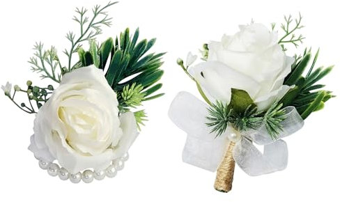 Rose Boutonniere, 4 Stück, Blumenanstecker für Hochzeiten, Anstecker mit Knopflöchern, künstliche Blumen, Hochzeitsdekorationen, Anstecker für Abschlussball, Knopflöcher, Blumen, Hochzeitsanstecker fü