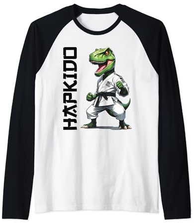 T-Rex Hapkido Dinosaur Fighter Raglan Baseball Tee
