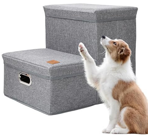 Haustiertreppe fürs Bett,Hundetreppe mit Stauraum | Auto-Aufbewahrungsbox, Hundetreppe, Haustierleiter, Aufbewahrung,Faltbarer Kofferraum-Organizer, stark belastbarer Hunde-Treppenstufen-Aufbewahrungs
