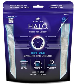 Finish Line HALO™ Hot Wax, premium varmvax, 600 g set med doppningsverktyg, vaxpellets för smältning, kedjevax för cykelkedja, kedjefett för hållbarhet, e-cykel och cykeltillbehör