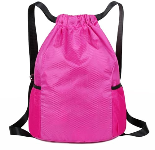 chongning Drawstring Gym Bag, Large Sports Backpack, Waterproof Drawstring Bag Bring Two Side Pockets, Swim Bags for Women Men, Gym Sack for School Sports Swimming Gym Travel Beach (Rose)