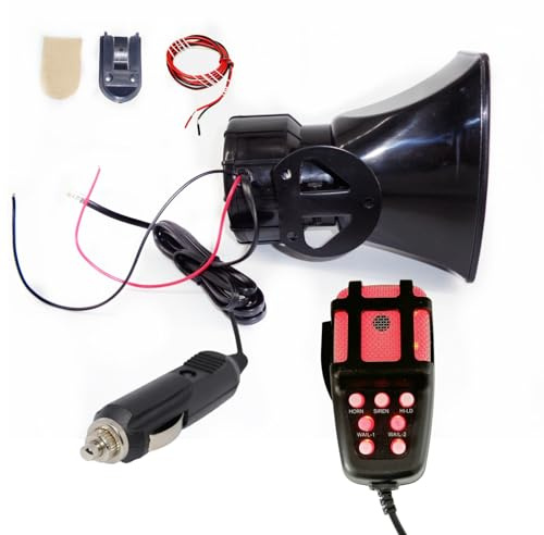YIYIDA Clacson Sirena Corno 7 Toni 12V Installazione Semplice Collegamento Auto Accendisigari 135db Amplificatore del Suono di Emergenza con Luce Rossa Microfono PA Altoparlante Sistema di Allarme