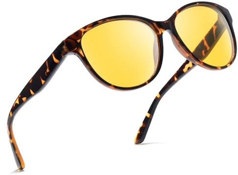 Myiaur Lunettes de nuit pour femme, verres jaunes polarisés, anti-éblouissement, phares, lunettes de vision nocturne, amélioration de la visibilité et du confort, légères, A04 Tortue marron, 54