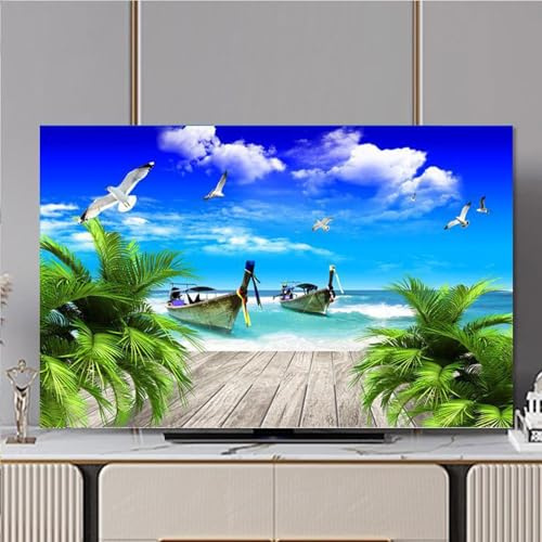 Seaside Scenery TV Cover 32-85 Indoor Dust-proof Polyester TV Screen Protector For Stand Mounted Televisions LED LCD TV Dust Cover for Bedroom Living Room Home Decoration(Color:color24,Size:40-43i