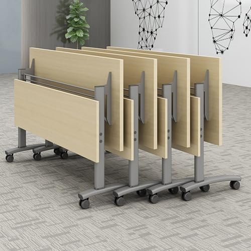 Tragbarer, zusammenklappbarer Konferenztisch auf feststellbaren Rädern. Mobile Besprechungstische mit Schallwand für den Einsatz im Büro und Klassenzimmer (Ahorn 47,2 x 23,6 x 29,5