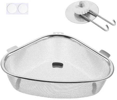 MisFun Triángulo Cestas de Drenaje de Cocina, Colador de Fregadero Multifunción, Colador de Cocina de Acero Inoxidable, Cesta de Drenaje Para Verduras Frutas, Cesta de Fregadero Escurridor Pasta