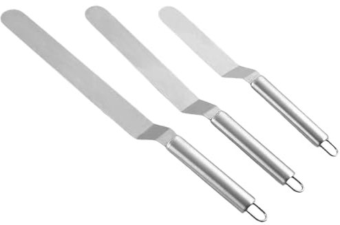 Pasdrucn 3 Stück Edelstahl Winkelpalette Torte Set, Edelstahl Kuchenmesser Tortenmesser, Tortenspachtel, Winkelpalette Hoch, Streichmesser Aus Edstahl Torten Spachtel, Palette Backen (A)