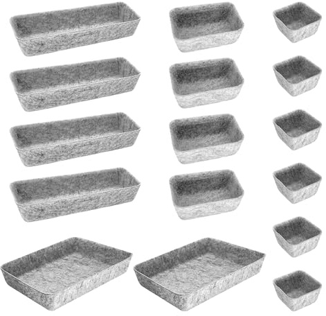 Cbilzxer Schubladen Organizer Filz, 16er-Set, Waschbare Filz Organizer für Schminktisch für Selbst gestalten der Schubladen (16er-Set Hellgrau)