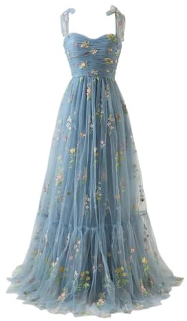 Vhersily Abiti Damigella d'Onore, Donna Ricamo Floreale Tulle Abiti da Ballo, Corsetto Lungo Spaghetti Fata Ruggine Abito da Sera Formale Vestito da Festa, Vestiti Primaverile, da Cocktail, Raffinato