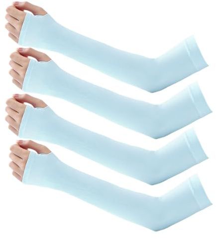 2 Pairs Uv Protection Cooling Arms Sleeves, Cooling Compression Arm Sleeve, Sun Protection Arm Sleeve for Cycling, Driving,Golf, Hiking,Outdoor Sports UPF 50+,Breathable for Men Women(Blue and White)