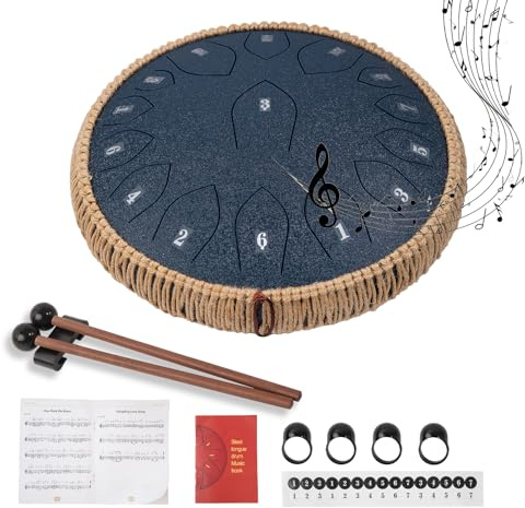 15-Noten Zungentrommel (14 Zoll) – Handpan Drum in C-Dur,Premium Steel Pan Klang, Ideal für Meditation, Yoga & Klangtherapie, Inkl. Schlägel & Tragetasche,Stil C