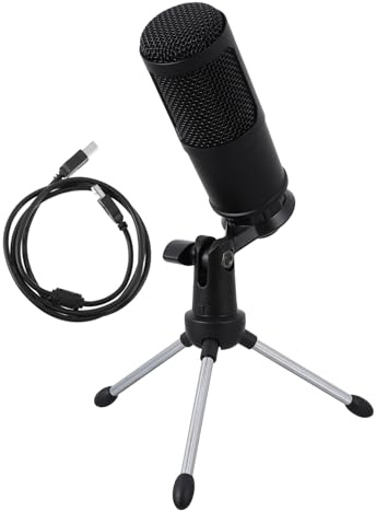 Toyvian Cardioid with Zinc Alloy Adjustable Stand and Tripod USB Condenser Microphone Set High-resolution 192khz 24bit Sound Easy Volume Adjustment, for Conferences and Laptop Recording