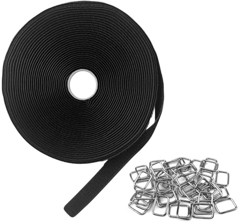 2cm*10m Klettband mit 50 Schnallen, Frei Zuschneidbar Klettverschluss Band, Schnalle Klettverschluss Verstellbar Kabelbinder, Wiederverwendbares Klettband zum Nähen für Kabel, Rohre & DIY