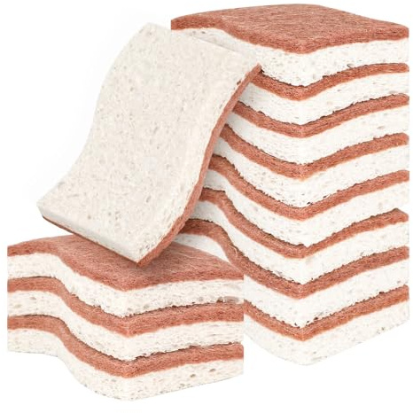 PHOGARY Esponjas de Cocina Naturales, Esponja de Limpieza Ecológica, Esponja de Cocina Biodegradable y Compostable Eco, Esponjas de Doble Acción en Celulosa Natural y Sisal, Paquete de 12 (Blanco)