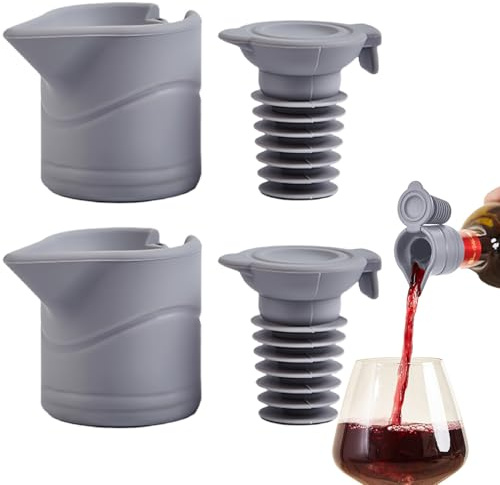 MORAINJAY 2 Stück Grau Weinverschlüsse Gummistopfen Flaschenkorken Pfropfen, Gummi Auslaufsicherer Flaschenverschluss im Adlerschnabel Design für Wein Wiederverwendbar Bierflaschenverschlüsse