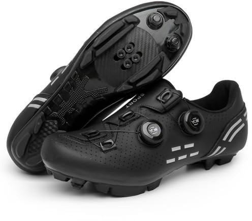 Mountainbike-skor inomhus utomhus ridskor herr och dam utomhus MTB andningsbara halkfria cykelsneakers kompatibla SPD-pedal unisex spin cykelsko, Svart, 37.5 EU