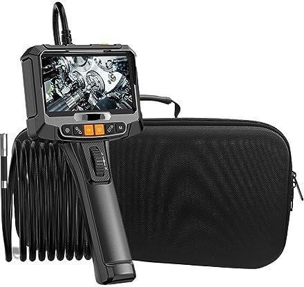 360 Degree Steering Industrial Endoscopy Camera Dual Camera 5 HD Screen High Temperature Alarm Waterproof Borescope Endoscope(1.5m,6mm single lens)