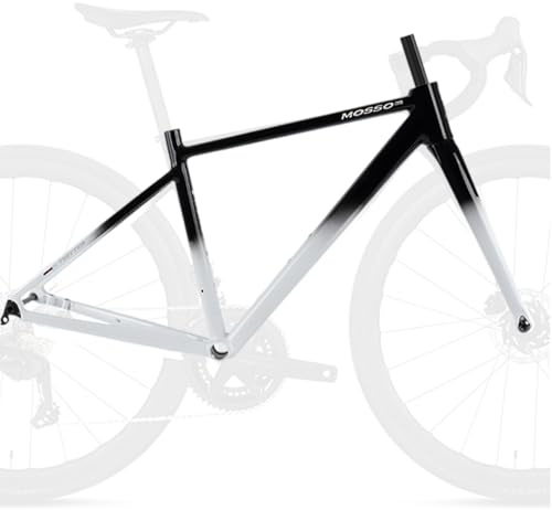 HZXQCVB Telaio per Bici da Strada Gravel 700C 41cm/44cm/47cm/50cm Lega di Alluminio Telaio Freni A Disco con Forcella in Fibra di Carbonio Perno Passante 100/142mm(Black-White,500mm)