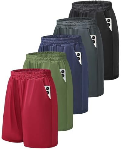 Mexholin 5 Pack Men's Running Shorts Quick Dry Breathable Gym Short with Pocktes Lightweight Athletic Sports Shorts