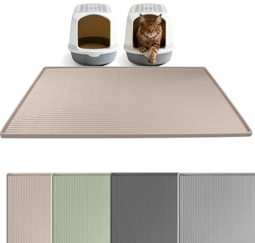 Bartuke XXL kattströmatta, extra stor 127 x 91 cm silikonmatta kattströ fångmatta för ströströströ kontroll, mjuk för katttassar, lätt att rengöra (khaki)