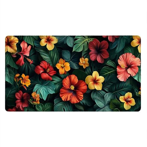 Tapis de Souris Gamer, 1600x800mm Tapis de Souris XXL Gaming Grand, Clavier Lavable Desk Mat Bureau Caoutchouc Antidérapant Étanche, Bords Cousus, Gamer Ordinateur PC, Ju Hibiscus Couleur xR5-936