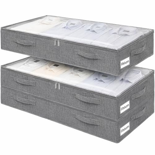 3 Stück Unterbett Aufbewahrungsbox, 75L Flache Box Reißverschluss Faltbarer
