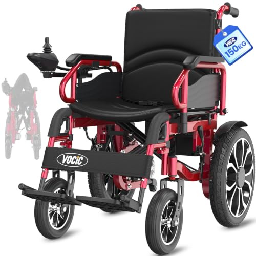 VOCIC V56 Rollstuhl Elektrisch Faltbar Leicht für Senioren,30KM | Elektrischer Rollstühle bis 150KG,500W Motor Elektrorollstuhl mit 40CM Gummi Luftbereifung für all Gelände (Zinnoberrot)