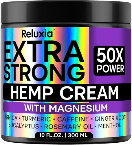 Hemp Cream Extra Strong with Magnesium 300 ml | Arnica, Turmeric, Caffeine, Ginger Root, Menthol, Rosemary & Eucalyptus Oils | Soothing Massage Cream for Muscles, Joints, Back, Neck, Shoulders, Legs