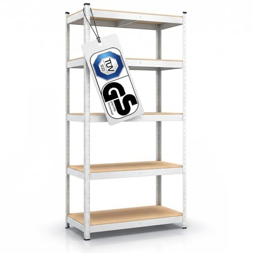 BELKO® Étagère pour charges lourdes C114 - Blanc - 180 x 90 x 40 cm - Étagère de rangement et de cave - Étagère en métal avec 5 étagères - Étagère emboîtable extrêmement résistante jusqu'à 875 kg (175