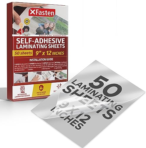 XFasten Feuilles de plastification auto-adhésives, 9 x 12 pouces (paquet de 50), épaisseur 4.76