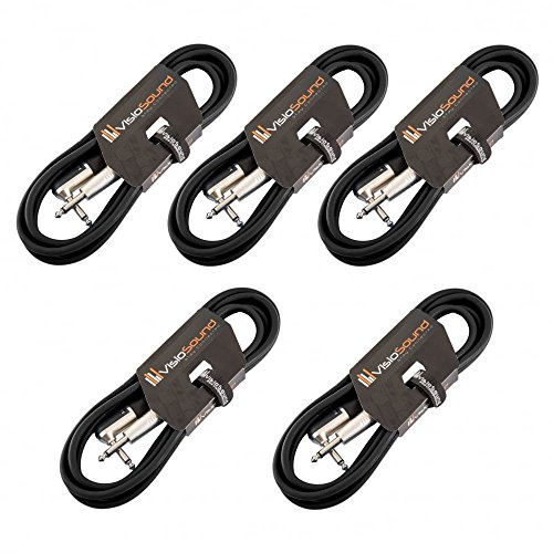 Guitar Lead 6.35mm Angled Jack to Jack Instrument Cable 5 Pack (Black, 3m) | 5 x Noiseless OFC Instrument Cable for Electric Guitar, Bass, Amp, Keyboard, Pedal, Studio / 6 Colours