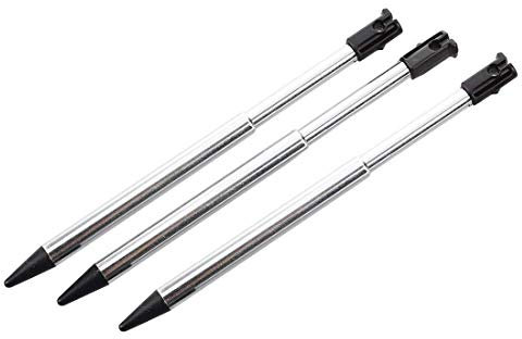 mi ji 3 pièces réglable Argent Stylet Tone Plastique Noir pour 3ds Stylo rétractable Universel