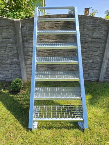 Stahltreppe Industrietreppe Aussentreppe Treppe 9 Stufen-Breite 80cm Variable Geschosshöhe 135-180cm mit einseitigem Geländer