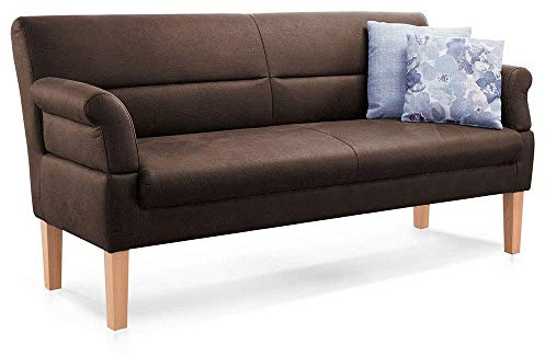 CAVADORE 3-Sitzer Kira, Sitzbank für Küche, Esszimmer oder Wohnküche in Büffellederoptik, Inkl. Armteilverstellung und Federkern, 189 x 94 x 81, Mikrofaser: braun