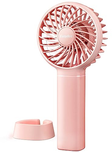 EasyAcc Mini Portable Fan Handheld Fan | Premium Motor Powerful Personal Fan [LIFETIME SERVICE ] 3 Speed Lanyard Base USB C Rechargeable MAKE UP FAN Kids Girls Women Pets Outdoor Travelling Pink