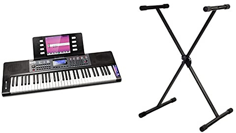 RockJAM RJ461 61 Key Keyboard Piano with pitch bend Sheet Music Stand Piano Note Sticker Power Supply and Simply Piano Application & PURE GEWA FX F900520 Keyboard Stand