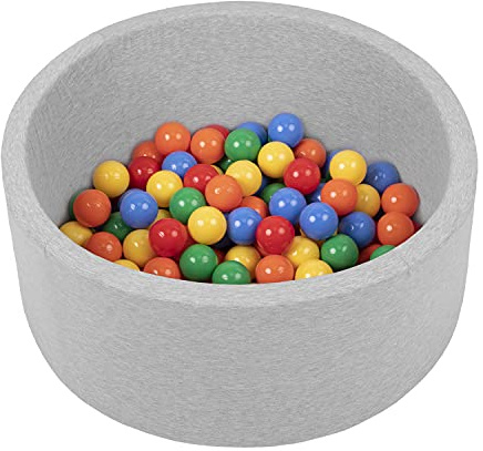 SELONIS Bällebad Bällepool Für Baby Kinder 70X30cm/150 Bälle Rund, Hellgrau: Gelb/Grün/Blau/Rot/Orange