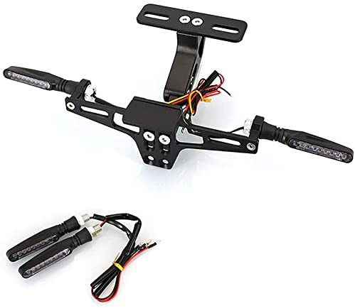 BVDOUE Motorrad CNC LED Hintere Kennzeichenhalter Kennzeichenträger Kennzeichen Halterungen, FüR Kawasaki Ninja 1000 KX 65 80 85 100 125 500 Motorrad Einstellbare Winkel mit LED Licht