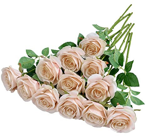 Helera 12Pcs Blush Pink Rose Artificial Flowers Faux Roses Silk Rose Fake Flowers Rose with Long Stems for DIY Wedding Bouquets Centerpieces Baby Shower Party Home Decorations (Blush Pink)