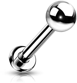 Paula & Fritz® Push-In Labret Piercing Silber Kugel 3-mm Titan-IUM Grade 23 Piercing Set 0,8-mm Stab-Dicke 8-mm Lang Madonna Medusa Monroe Helix Tragus