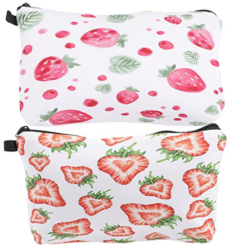 FOMIYES 2pcs Travel Makeup Bag Makeup Brush Strawberry Print Toiletry Bag Women's Cosmetics Organizer