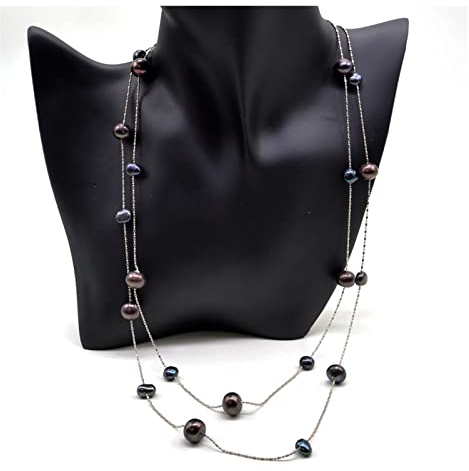 UVERLY Lange Halskette aus schwarzen Süßwasserperlen mit schwarzen Süßwasserperlen und kleinen barocken Perlenketten Kleiderschmuck lange Halskette for Frauen