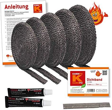 Feuerfestes Dichtungsband 3m inkl. Kleber in verschiedenen Varianten. Made in Germany. Profi Qualität von Kaminfix… (18x3mm)