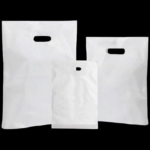 Isupli 100-Pack Patch Handle Large White Plastic Carrier for Slow Cooker, Morrisons Food Shopping with Prime, Gift Bag - 22 x 18 x 3