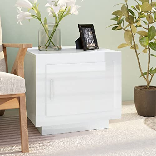 FIRBNUS Blumentisch Weiß Hochglanz 51x50x45 cm Bürotisch Beistelltisch Holz Wohnzimmertisch Modern Stabilität Kleiner Tisch Wohnzimmer Coffee Table Coutischtisch Teetisch Nachttisch mit Tür