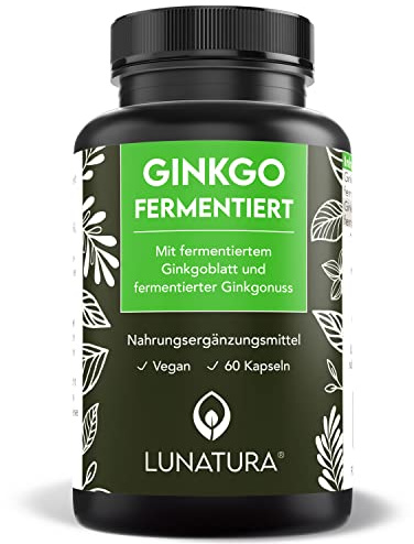 Lunatura® - Fermentierte Ginkgo Kapseln - Ginkgonuss & Ginkgo Biloba Extrakt - 60 Kapseln vegan und glutenfrei - Zwei-Monats-Ration
