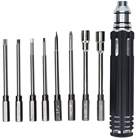 Kit D'outils de Tournevis RC, Kit de Tournevis 8 en 1 Comprenant 2 Mm 2,5 Mm 3 Mm 4 Mm 5 Mm 5,5 Mm Hexagonaux et Embouts de Tournevis Plats/croisés, Outils de Réparation pour Rc et Drone