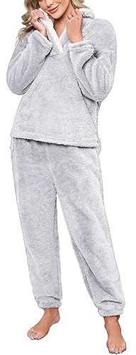 Niwicee Pigiami Due Pezzi da Donna Pigiama Donna Pile Set Invernale in Velluto Super Morbido Set Lounge Sleepwear Sets Sleepwear Soft Accappatoio Winter