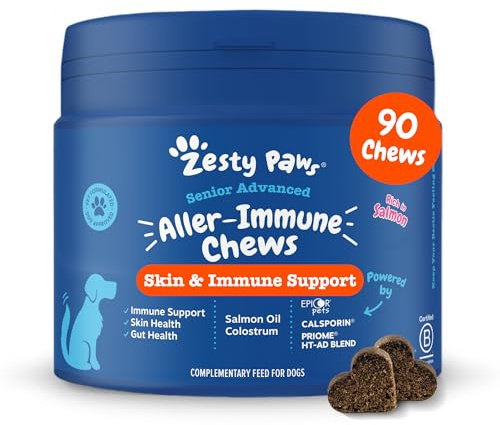 Zesty Paws Senior Aller-Immune für ältere Hunde – Immunsystem & Hautpflege bei Juckreiz – Mit Lachs, Probiotika & Vitamin A – Unterstützung für Seniorenhunde – 90 Kauleckerlis